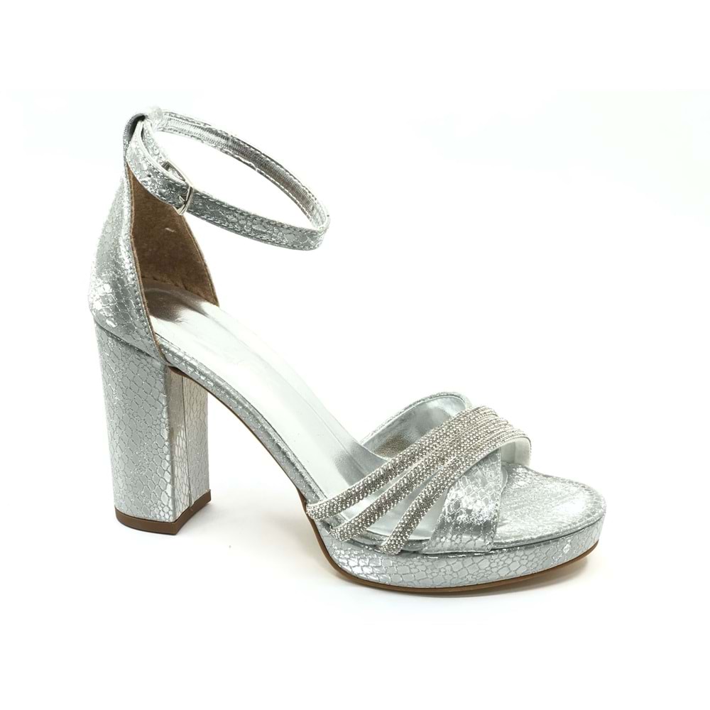 Feles Çapraz Üç Şerit Taşlı 10 cm Platform Topuklu Kadın Abiye Ayakkabı