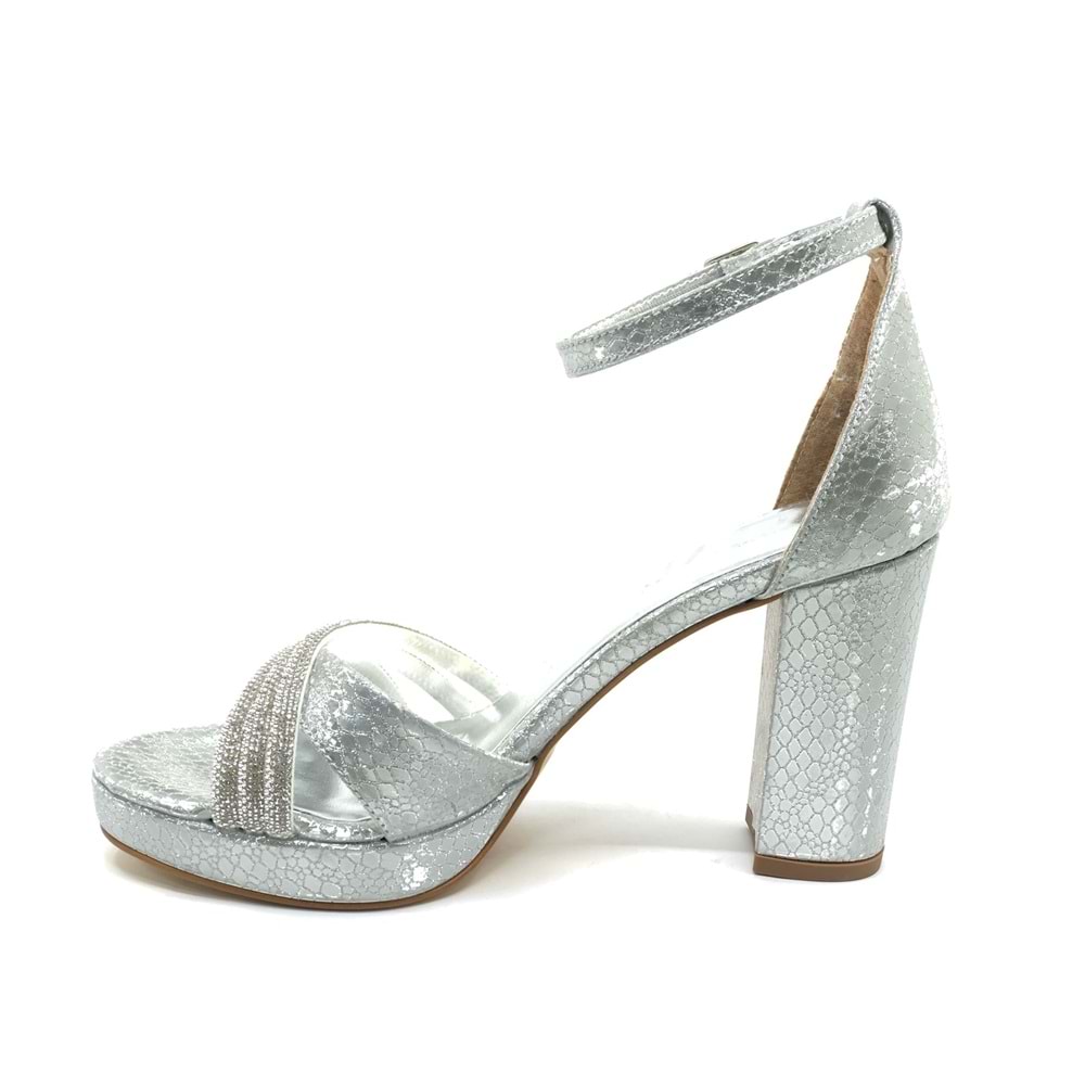 Feles Çapraz Üç Şerit Taşlı 10 cm Platform Topuklu Kadın Abiye Ayakkabı