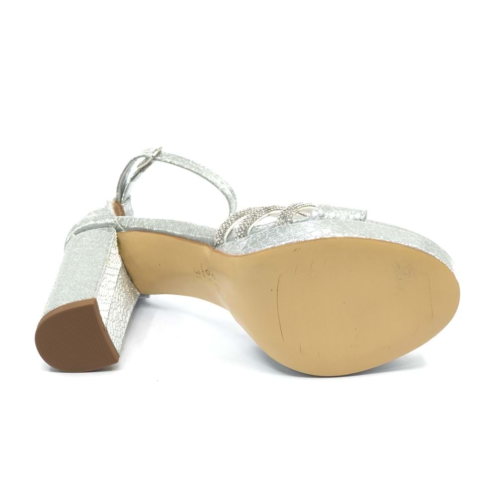 Feles Çapraz Üç Şerit Taşlı 10 cm Platform Topuklu Kadın Abiye Ayakkabı