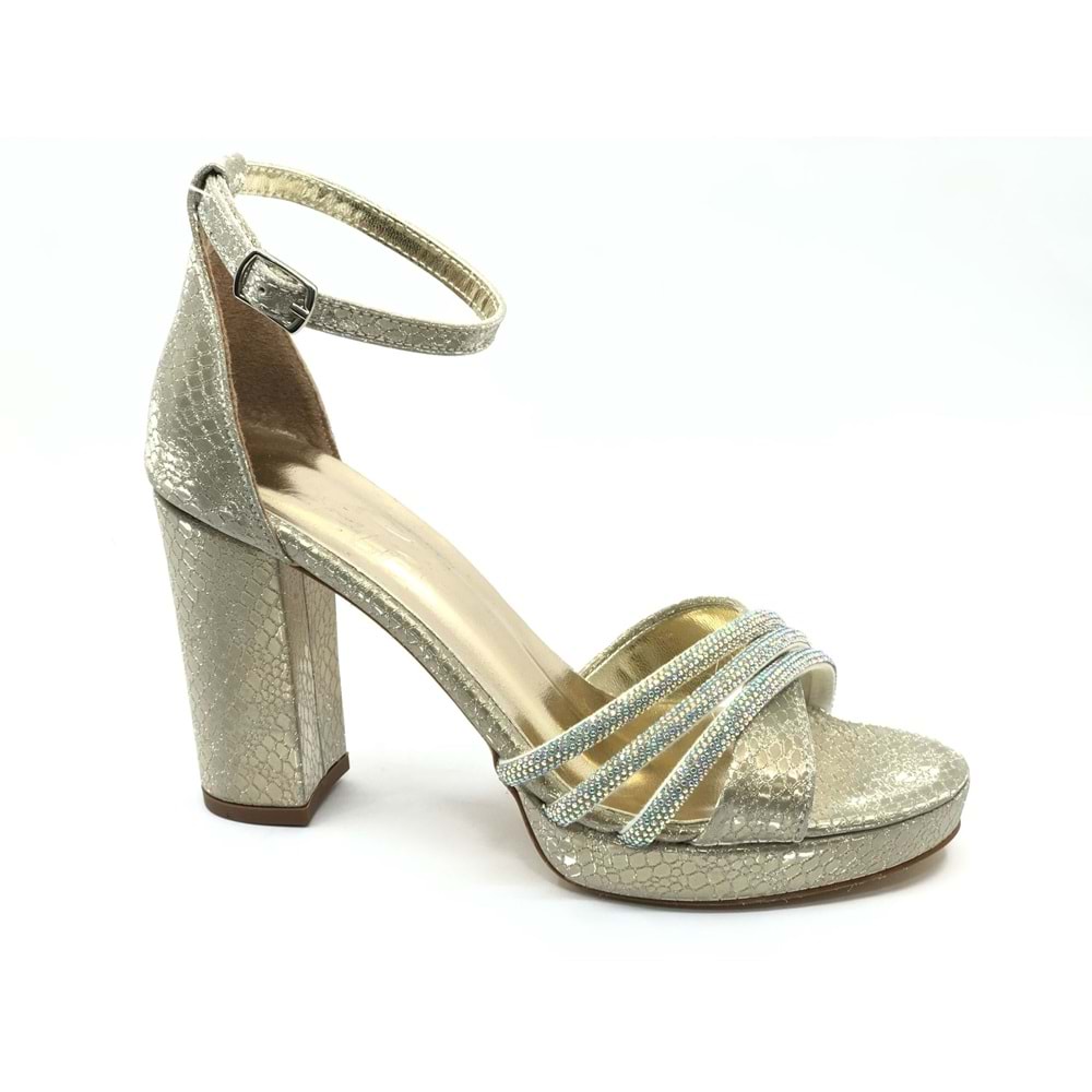 Feles Çapraz Üç Şerit Taşlı 10 cm Platform Topuklu Kadın Abiye Ayakkabı