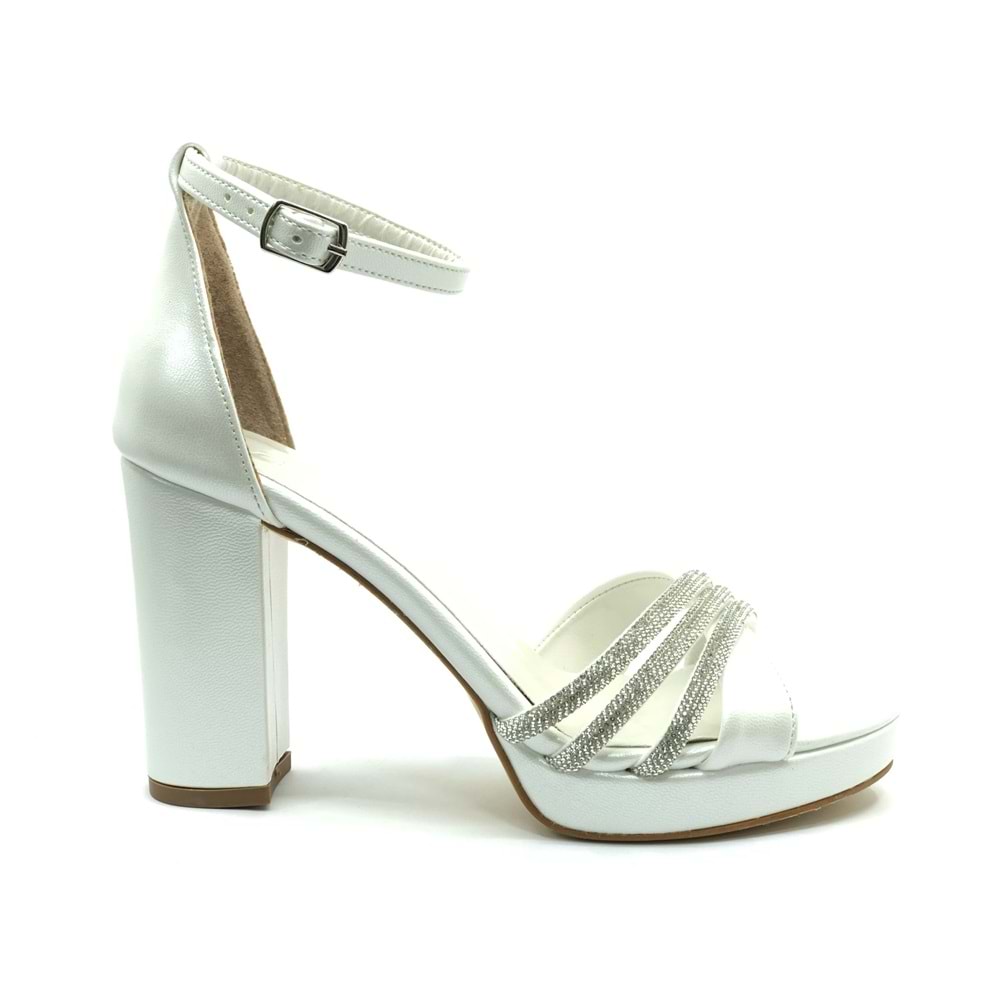 Feles Çapraz Üç Şerit Taşlı 10 cm Platform Topuklu Kadın Abiye Ayakkabı