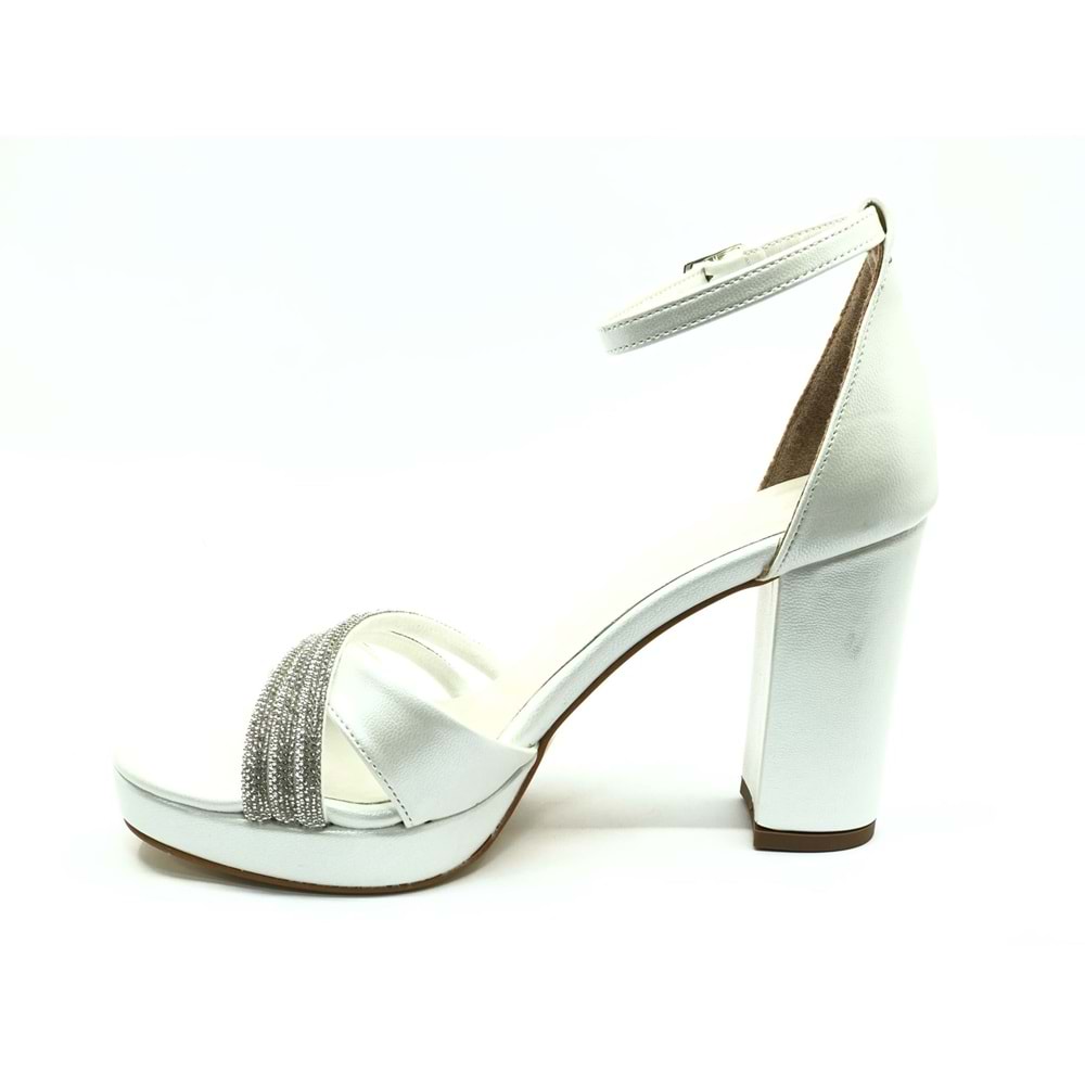 Feles Çapraz Üç Şerit Taşlı 10 cm Platform Topuklu Kadın Abiye Ayakkabı