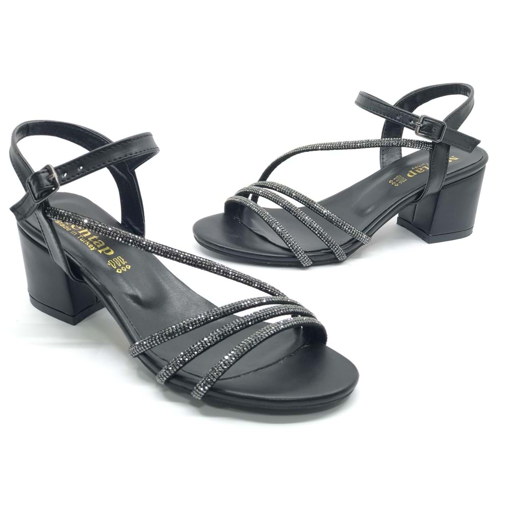 Mehtap Çapraz Üç Şerit Taşlı 5 cm Kadın Abiye Topuklu Ayakkabı