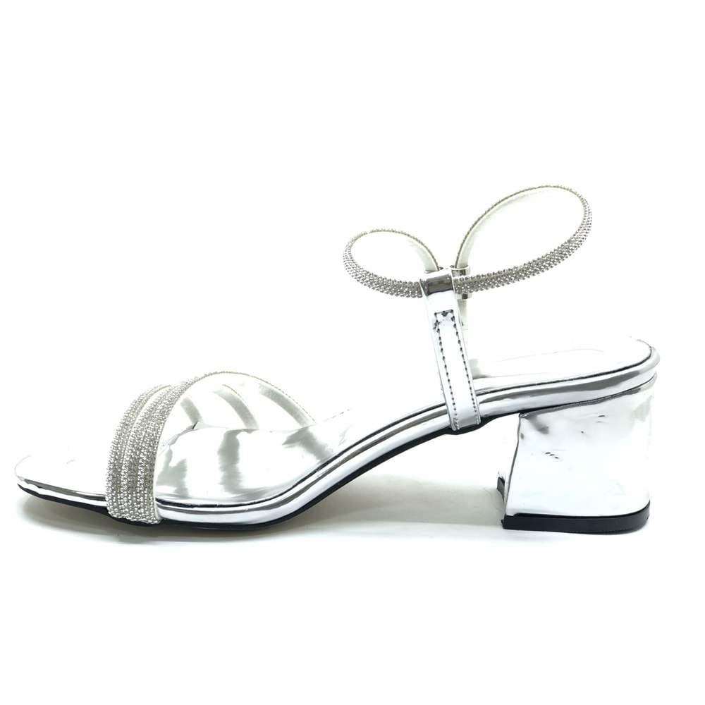 Mehtap Çapraz Üç Şerit Taşlı 5 cm Kadın Abiye Topuklu Ayakkabı