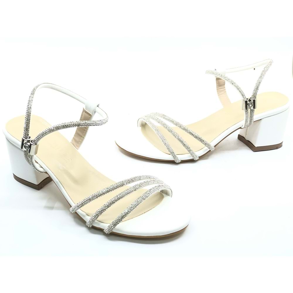 Mehtap Çapraz Üç Şerit Taşlı 5 cm Kadın Abiye Topuklu Ayakkabı