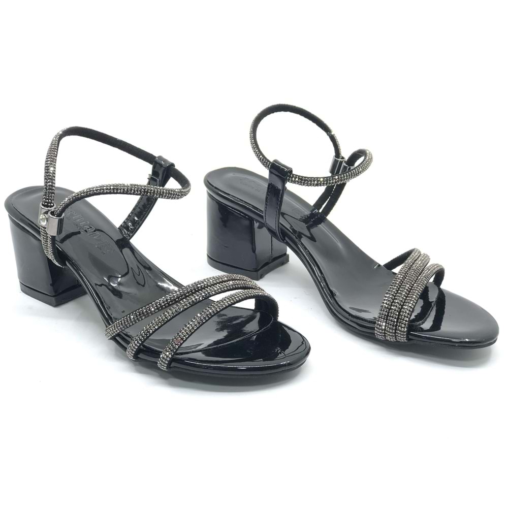 Mehtap Çapraz Üç Şerit Taşlı 5 cm Kadın Abiye Topuklu Ayakkabı