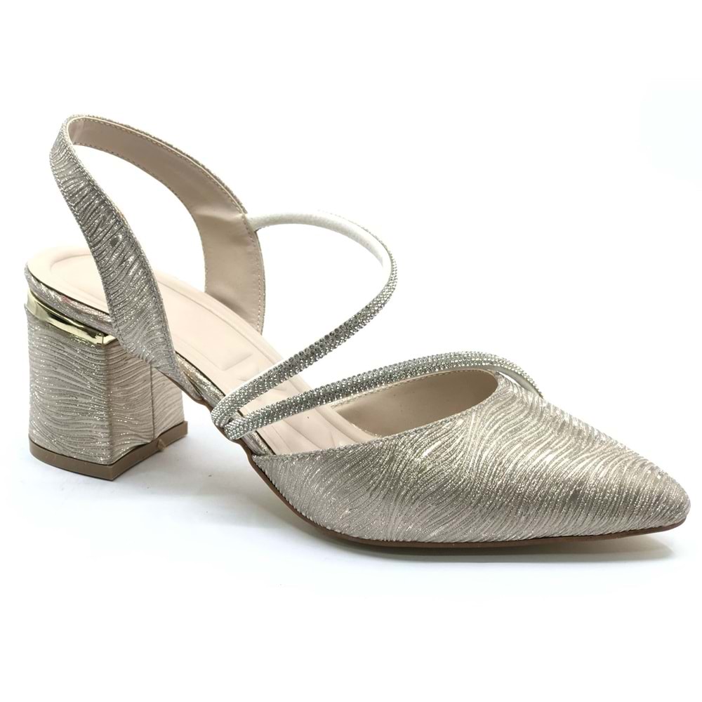 Mehtap Çift Şerit Taşlı Kadın Abiye Topuklu Ayakkabı