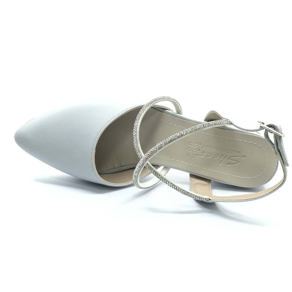 Asya Bilek Şerit Taşlı Çapraz Bantlı Kısa Topuklu Klasik Kadın Topuklu Ayakkabı