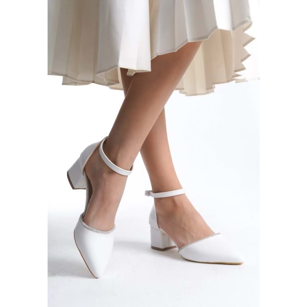 Mehtap Bilek Bantlı Şerit Taşlı Topuklu Klasik Kadın Topuklu Ayakkabı