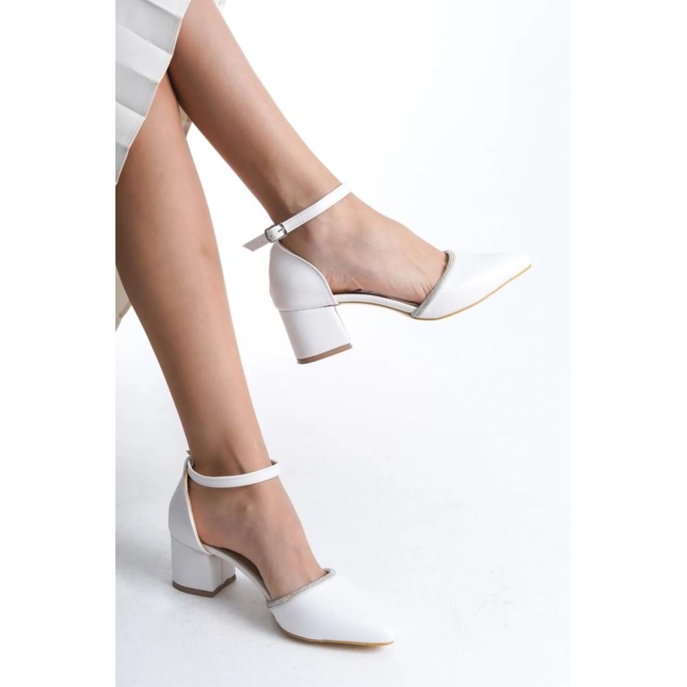 Mehtap Bilek Bantlı Şerit Taşlı Topuklu Klasik Kadın Topuklu Ayakkabı