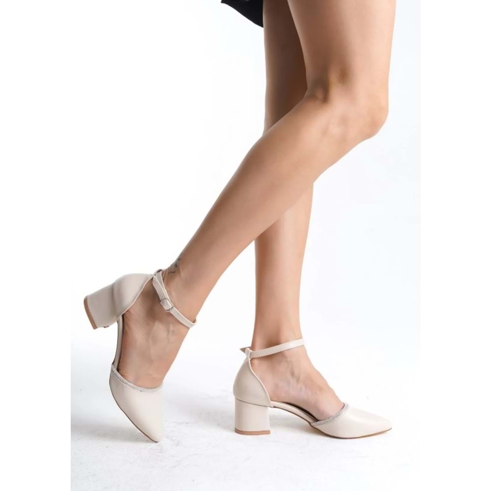 Mehtap Bilek Bantlı Şerit Taşlı Topuklu Klasik Kadın Topuklu Ayakkabı