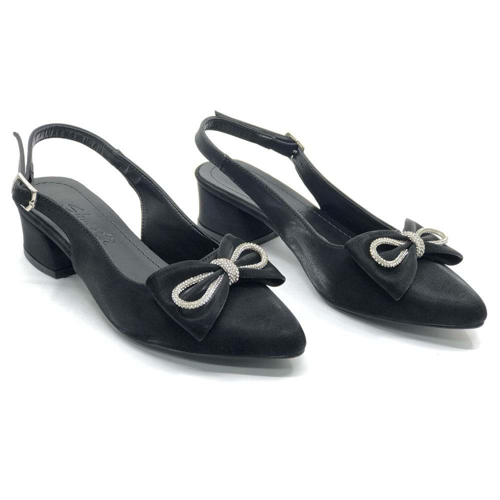 Mehtap Arkası Açık Fiyonk Taş Detaylı Klasik Kadın Topuklu Ayakkabı