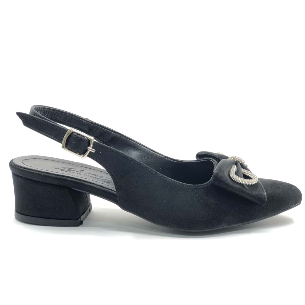 Mehtap Arkası Açık Fiyonk Taş Detaylı Klasik Kadın Topuklu Ayakkabı