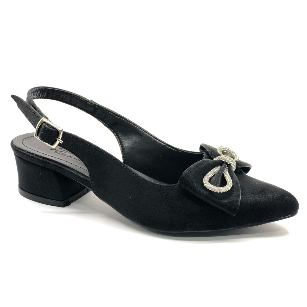 Mehtap Arkası Açık Fiyonk Taş Detaylı Klasik Kadın Topuklu Ayakkabı