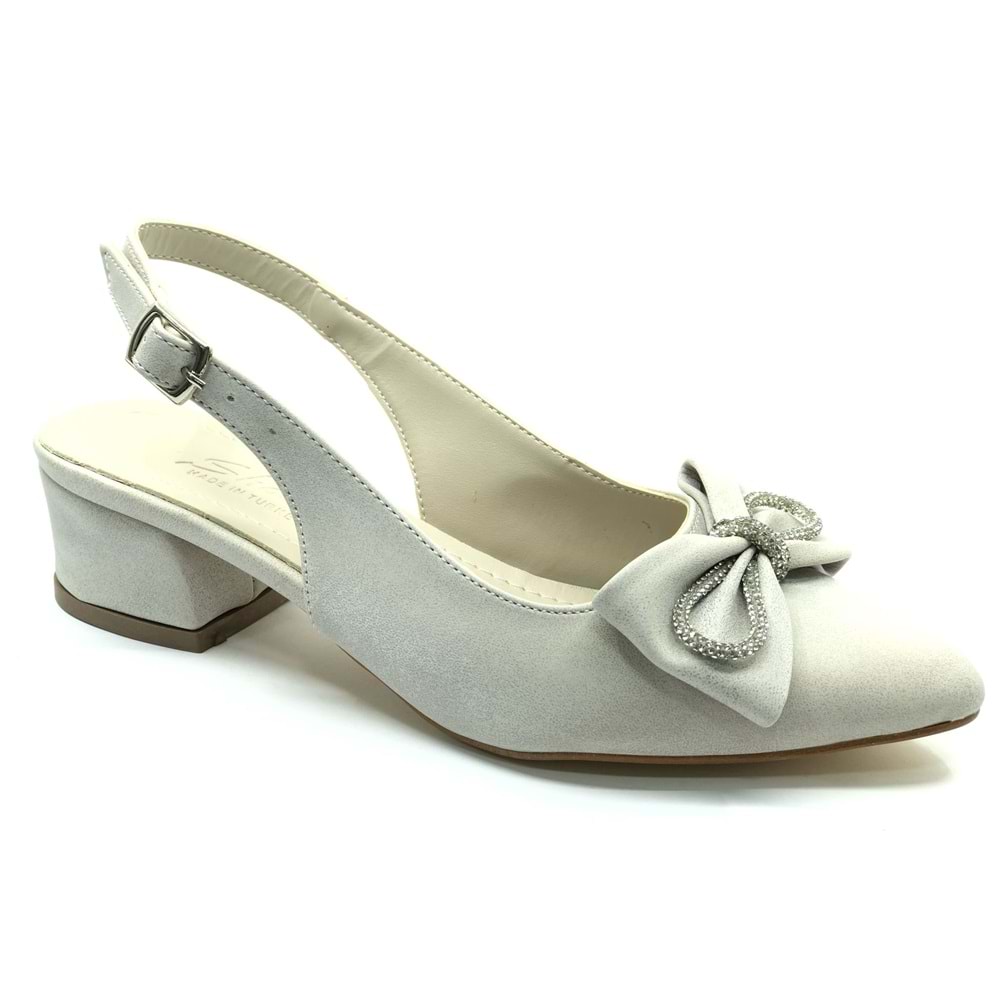 Mehtap Arkası Açık Fiyonk Taş Detaylı Klasik Kadın Topuklu Ayakkabı