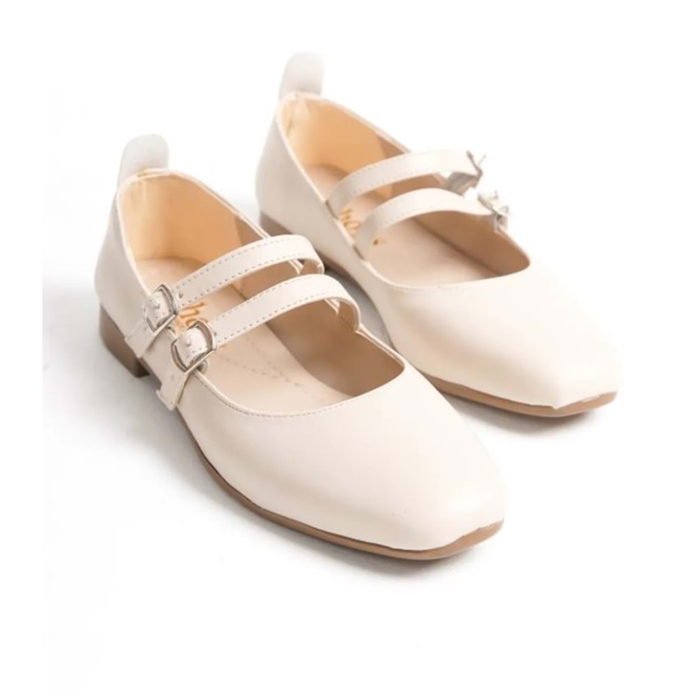 Mehtap Çift Kemer Detaylı Düz Taban Kadın Babet Ayakkabı