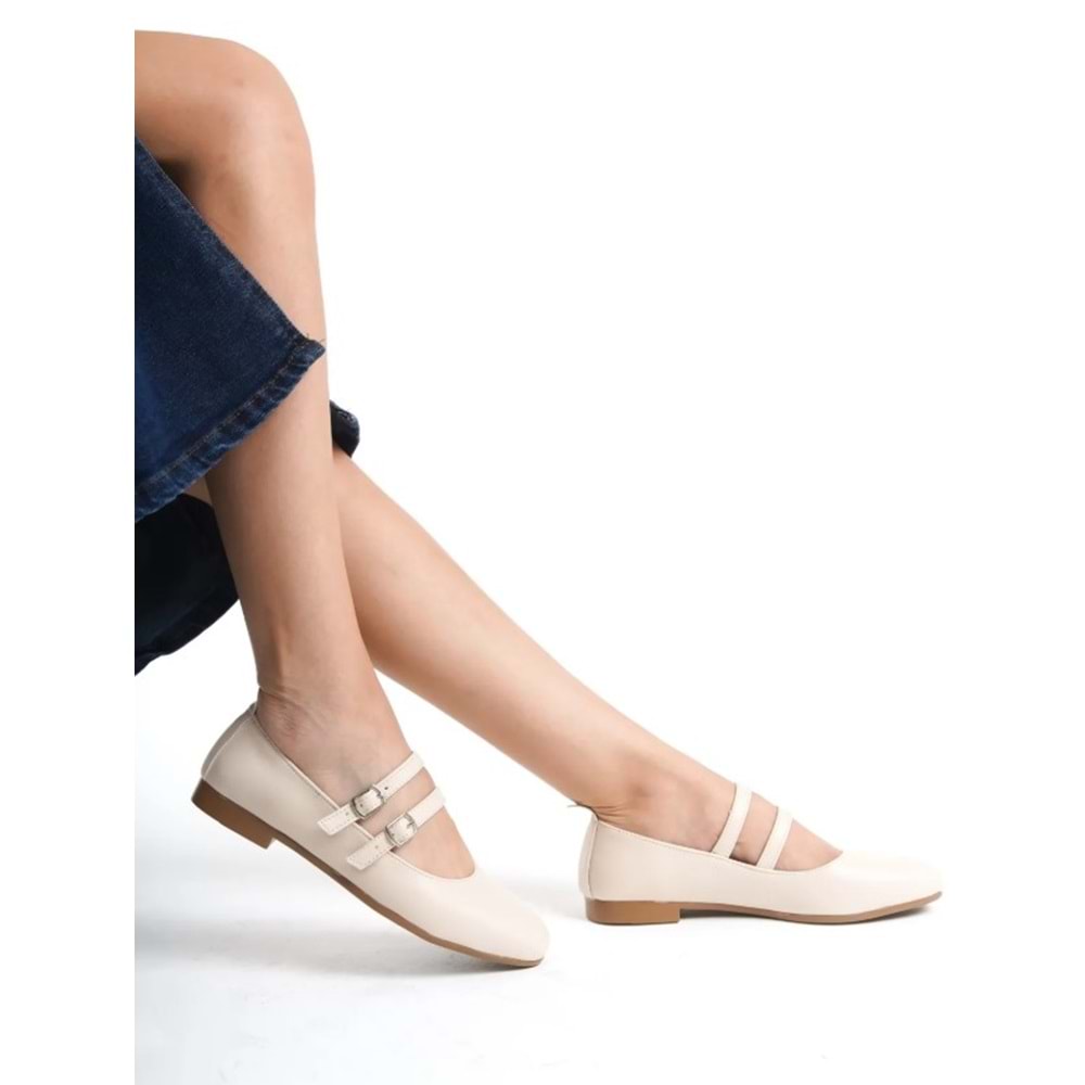 Mehtap Çift Kemer Detaylı Düz Taban Kadın Babet Ayakkabı