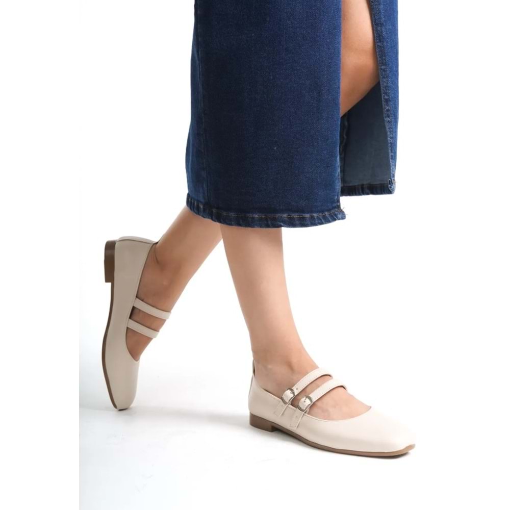 Mehtap Çift Kemer Detaylı Düz Taban Kadın Babet Ayakkabı