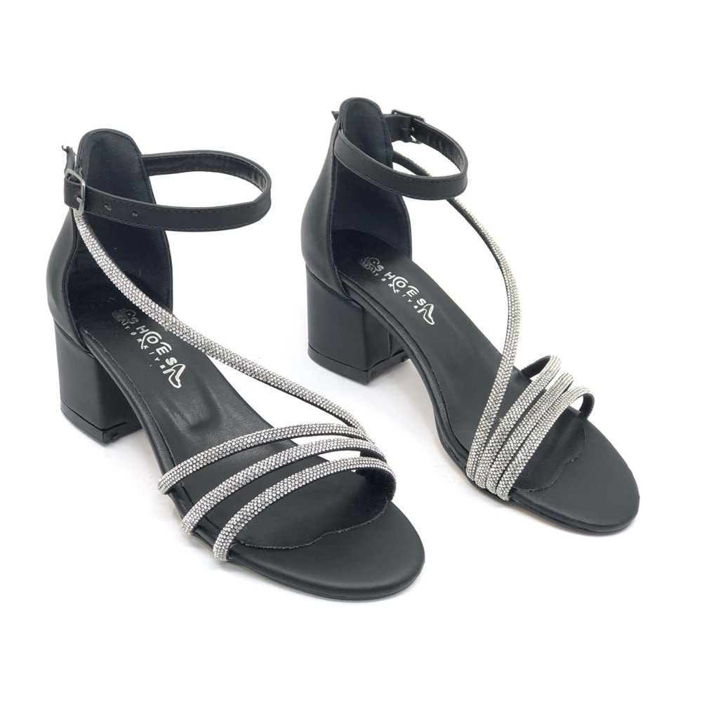 İremsu Dört Şerit Taş Detaylı Kısa Topuklu Kadın Abiye Ayakkabı