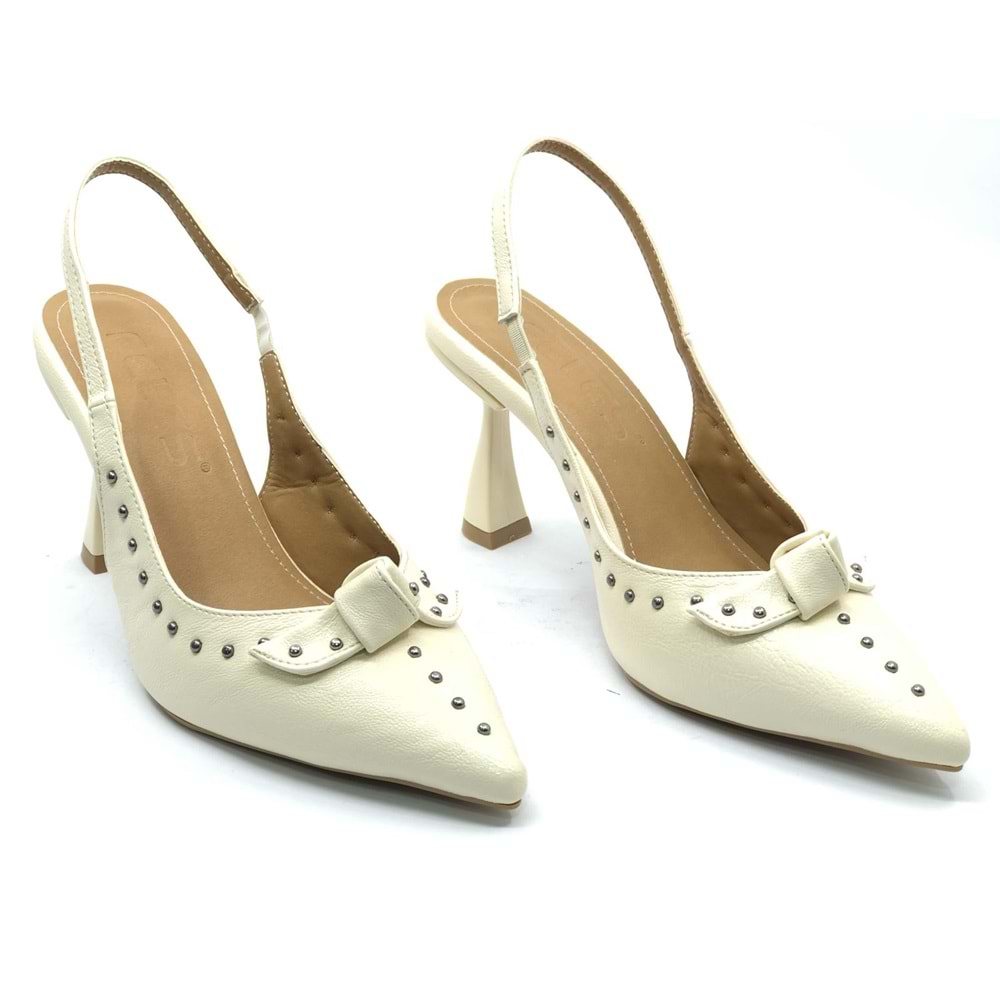 Feles Zımba Kurdela Detaylı Arkası Açık Stiletto Kadın Topuklu Ayakkabı