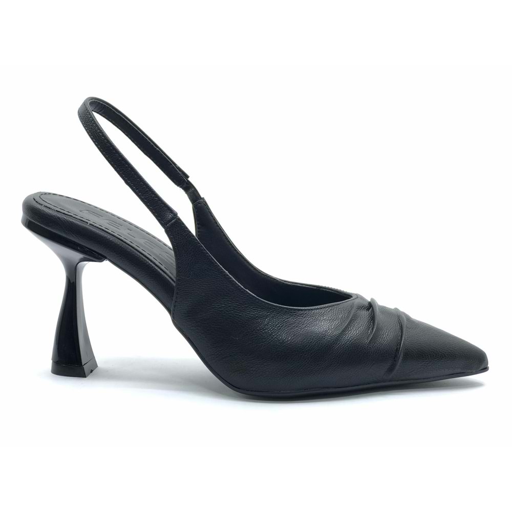 Feles Kırışık Detaylı Arkası Açık Stiletto Kadın Topuklu Ayakkabı