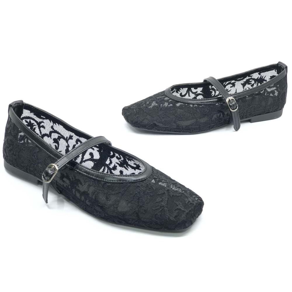 Feles Dantel Detaylı Küt Burun Kadın Babet Ayakkabı