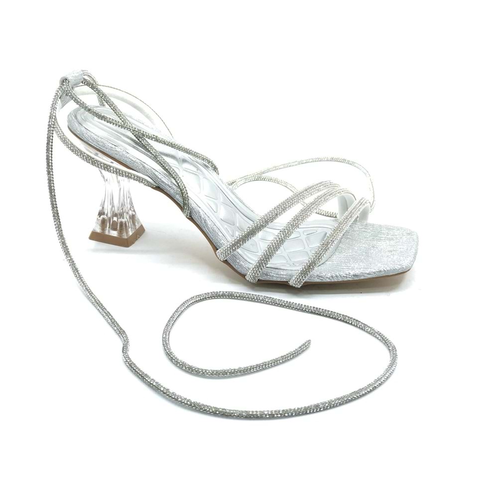 Ventes Bilekten Bağlamalı Şeffaf Topuklu Kadın Abiye Ayakkabı