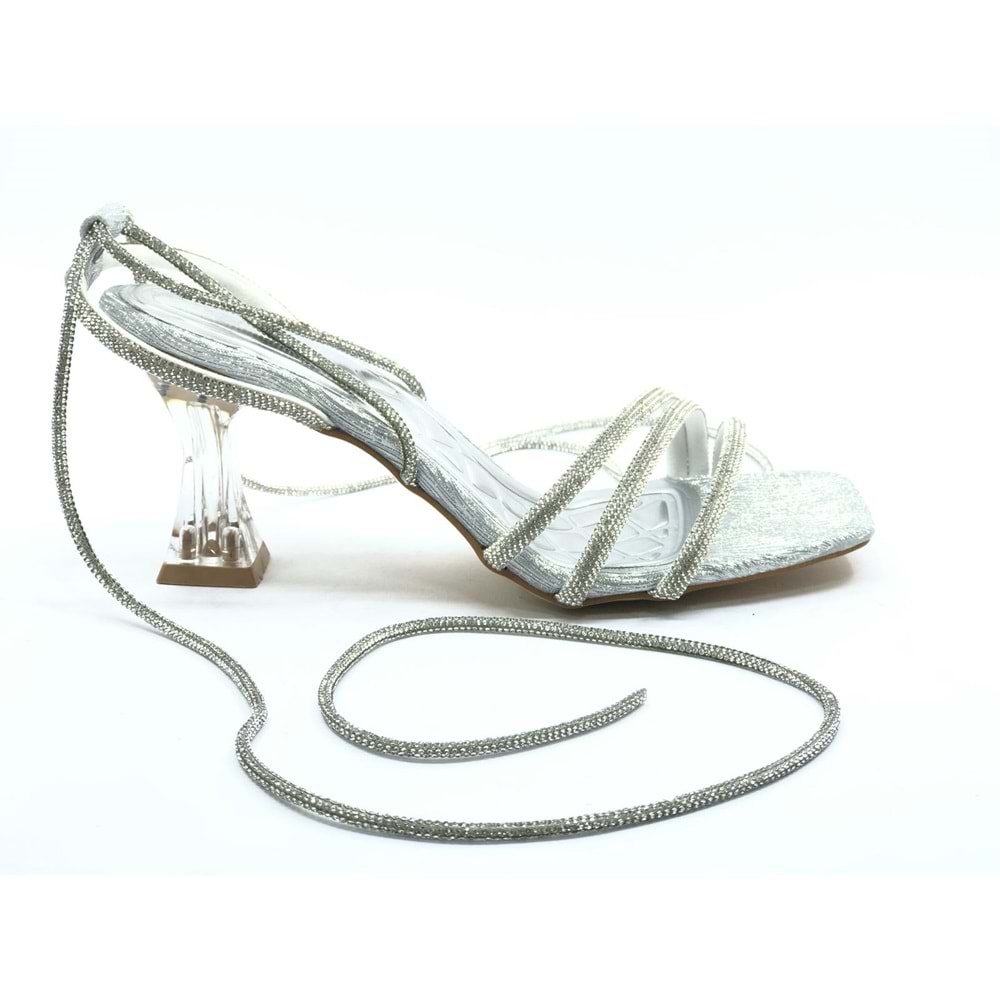 Ventes Bilekten Bağlamalı Şeffaf Topuklu Kadın Abiye Ayakkabı