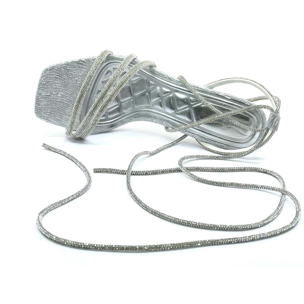 Ventes Bilekten Bağlamalı Şeffaf Topuklu Kadın Abiye Ayakkabı