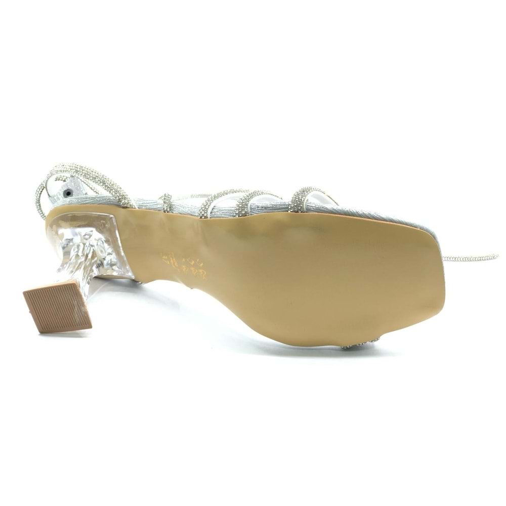 Ventes Bilekten Bağlamalı Şeffaf Topuklu Kadın Abiye Ayakkabı