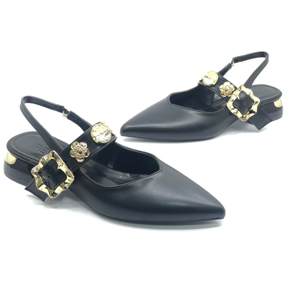 Feles Taş Toka Detaylı Arkası Açık Kadın Babet Ayakkabı