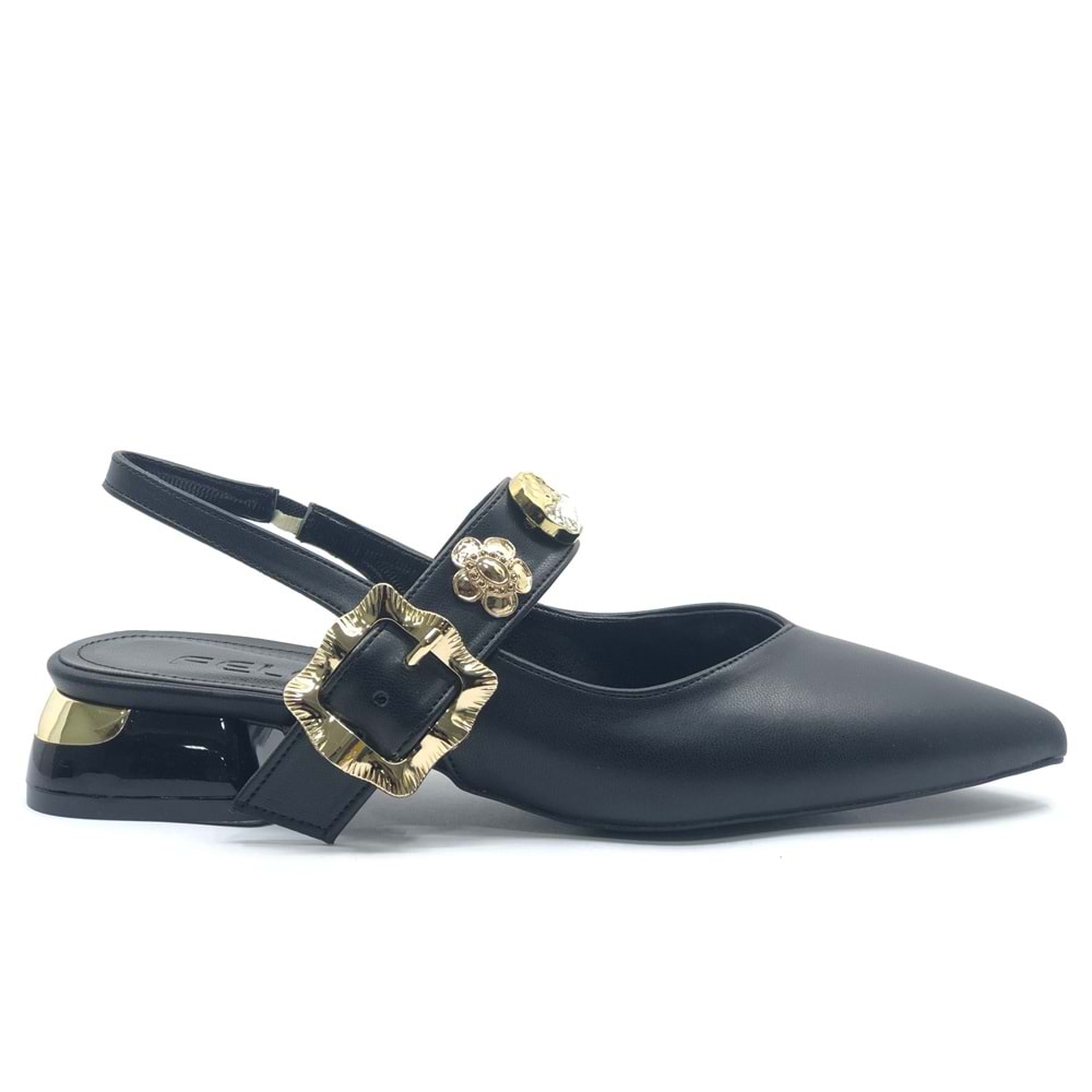 Feles Taş Toka Detaylı Arkası Açık Kadın Babet Ayakkabı