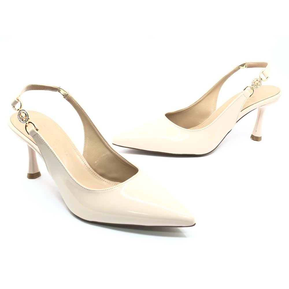 Feles Yan Toka Detaylı Arkası Açık Stiletto Kadın Topuklu Ayakkabı