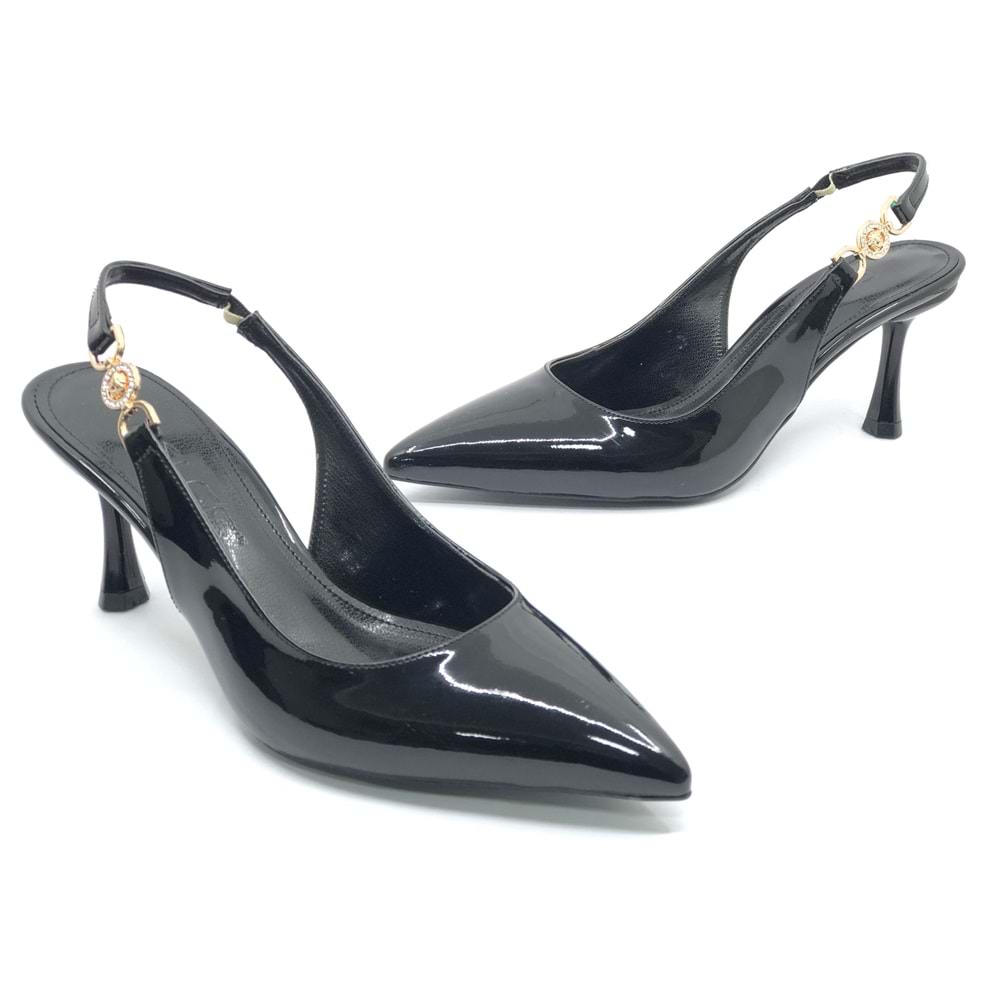 Feles Yan Toka Detaylı Arkası Açık Stiletto Kadın Topuklu Ayakkabı
