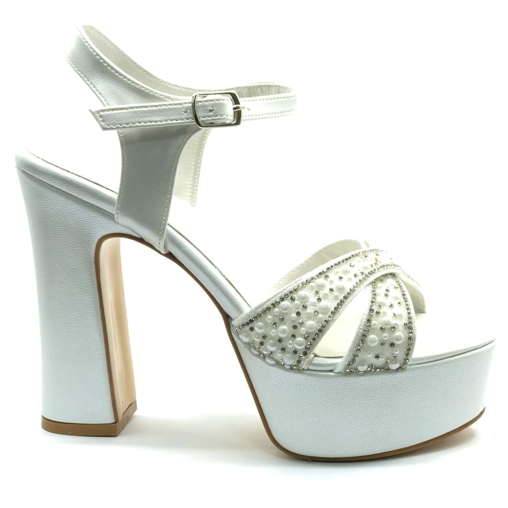 Feles Çapraz Taş Detaylı 13 cm Yüksek Platform Topuklu Taşlı Kadın Abiye Ayakkabı