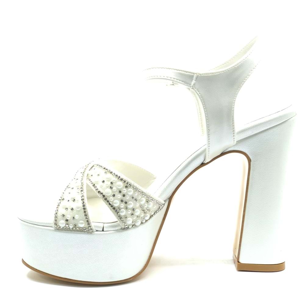 Feles Çapraz Taş Detaylı 13 cm Yüksek Platform Topuklu Taşlı Kadın Abiye Ayakkabı