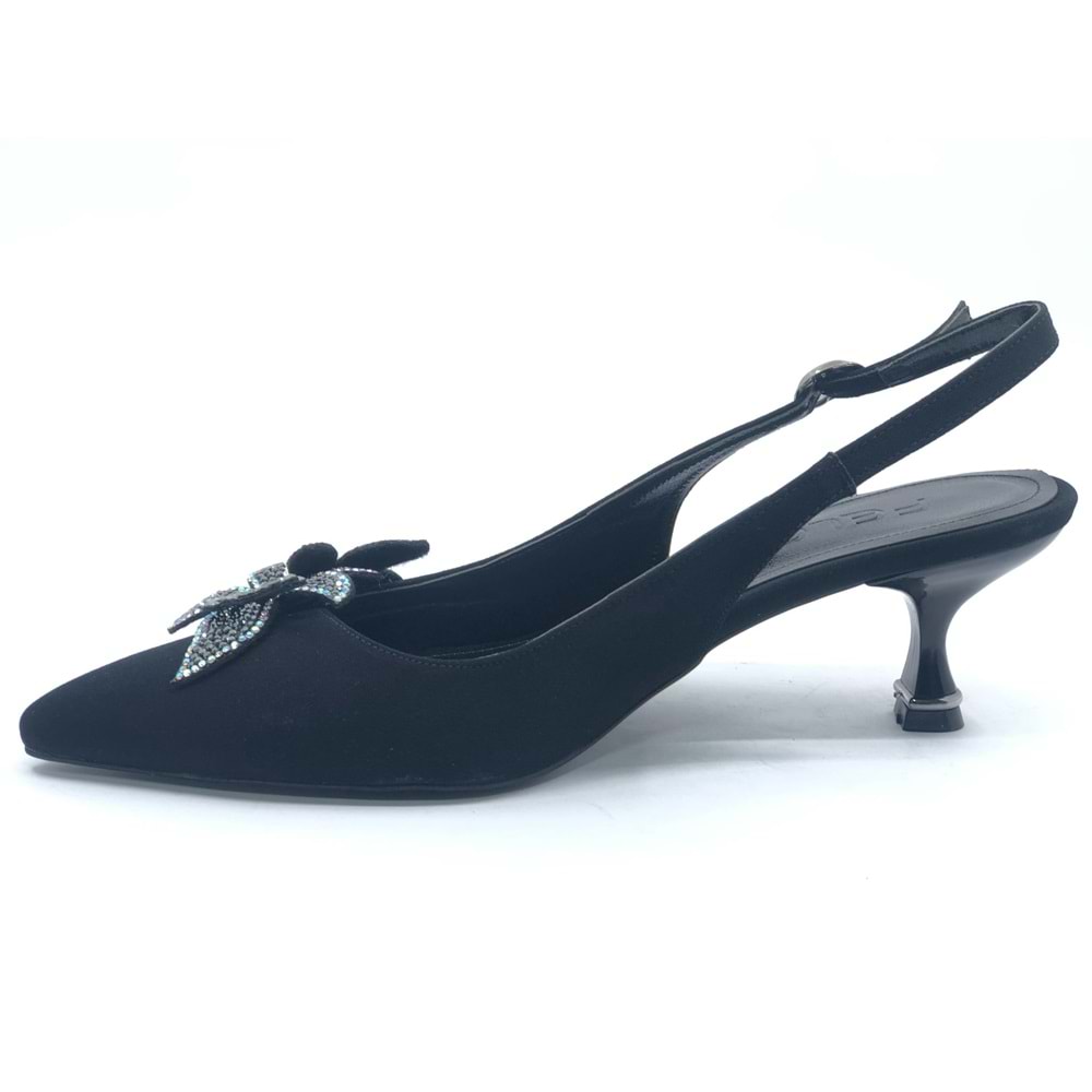Feles Çiçek Taş Toka Detaylı Arkası Açık Stiletto Kadın Topuklu Ayakkabı