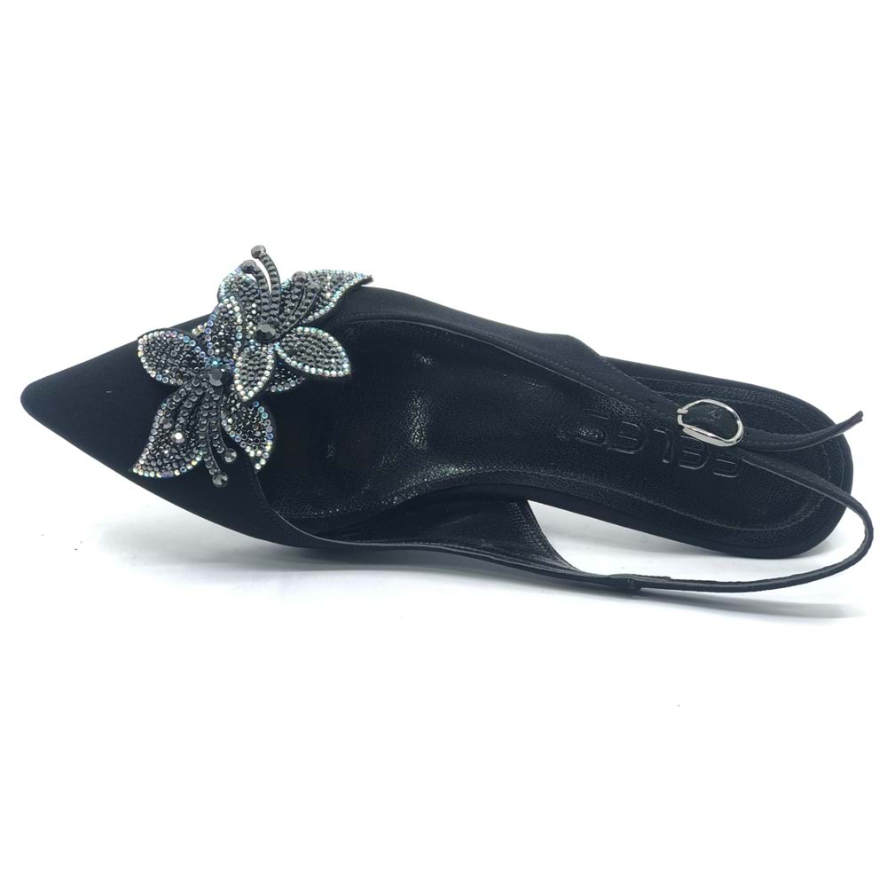 Feles Çiçek Taş Toka Detaylı Arkası Açık Stiletto Kadın Topuklu Ayakkabı