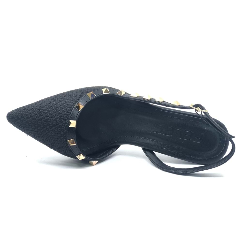 Feles Hasır Zımba Detaylı Arkası Açık Stiletto Kadın Topuklu Ayakkabı