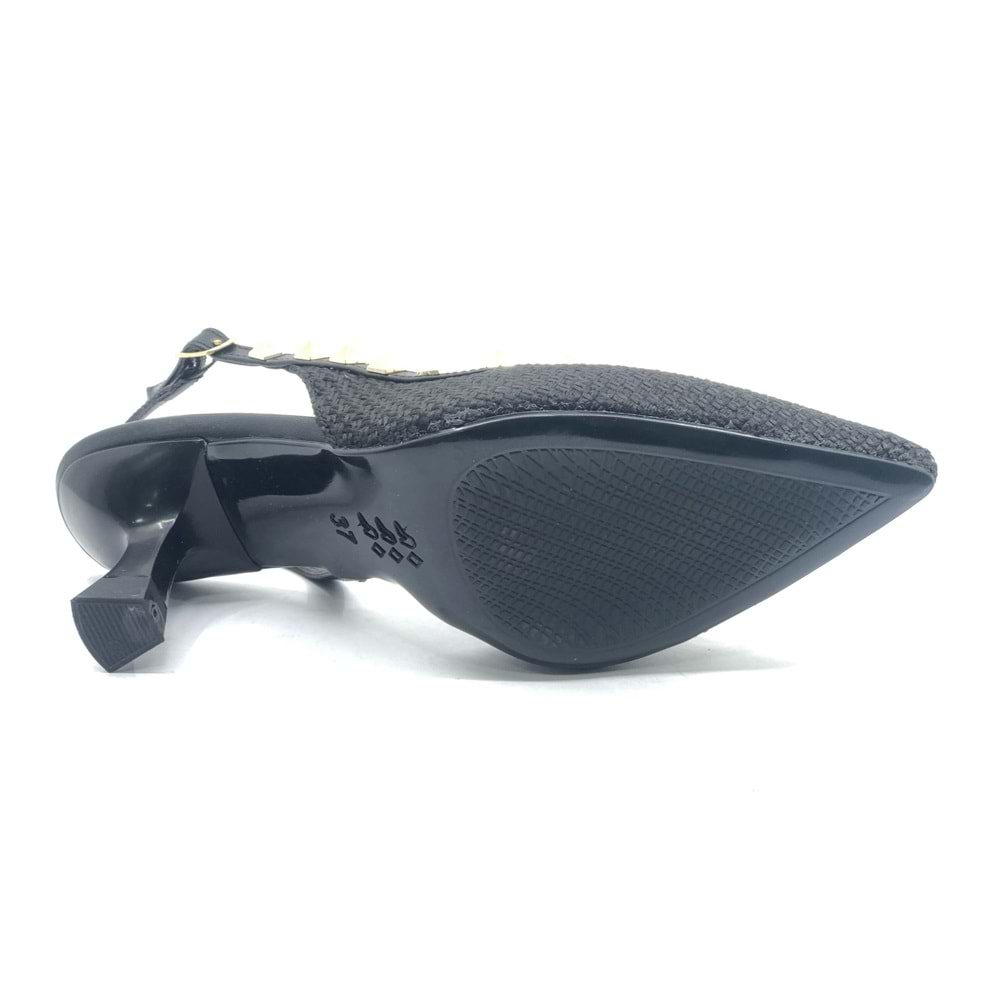 Feles Hasır Zımba Detaylı Arkası Açık Stiletto Kadın Topuklu Ayakkabı