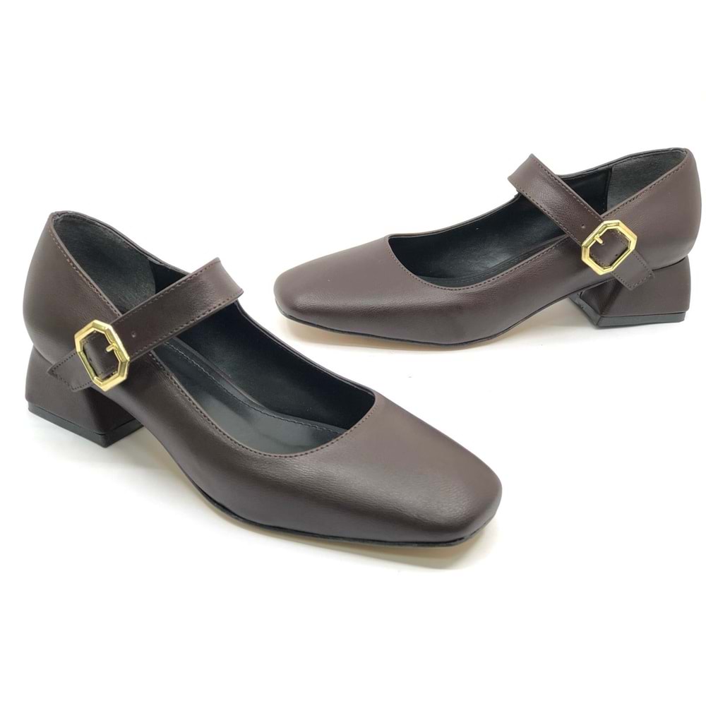 Feles Pars Jane Küt Burunlu Kadın Kısa Topuklu Kadın Babet Ayakkabı