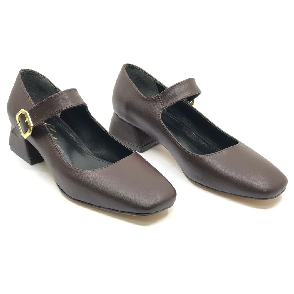 Feles Pars Jane Küt Burunlu Kadın Kısa Topuklu Kadın Babet Ayakkabı