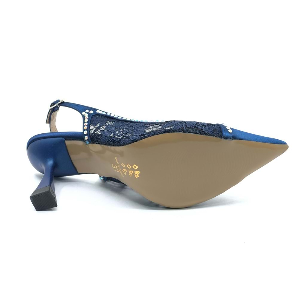 Feles Saten Dantel Taş Detaylı Arkası Açık Stiletto Kadın Topuklu Ayakkabı