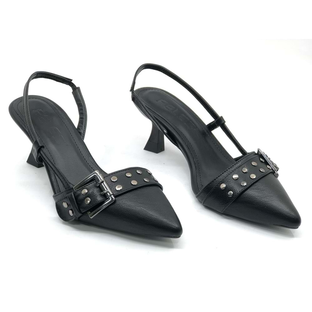 Feles Zımba Toka Detaylı Arkası Açık Stiletto Kadın Topuklu Ayakkabı