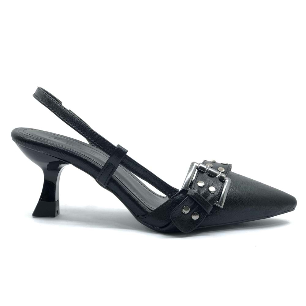 Feles Zımba Toka Detaylı Arkası Açık Stiletto Kadın Topuklu Ayakkabı