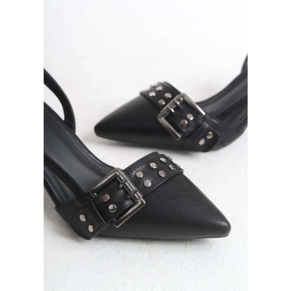 Feles Zımba Toka Detaylı Arkası Açık Stiletto Kadın Topuklu Ayakkabı