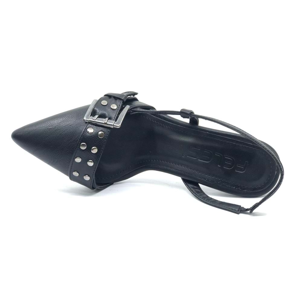 Feles Zımba Toka Detaylı Arkası Açık Stiletto Kadın Topuklu Ayakkabı