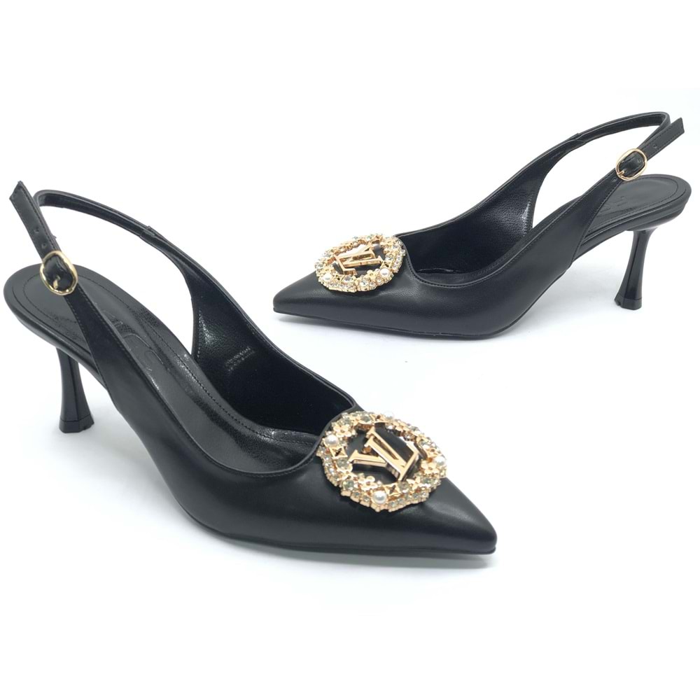 Feles Taşlı Toka Detaylı Arkası Açık Stiletto Kadın Topuklu Ayakkabı