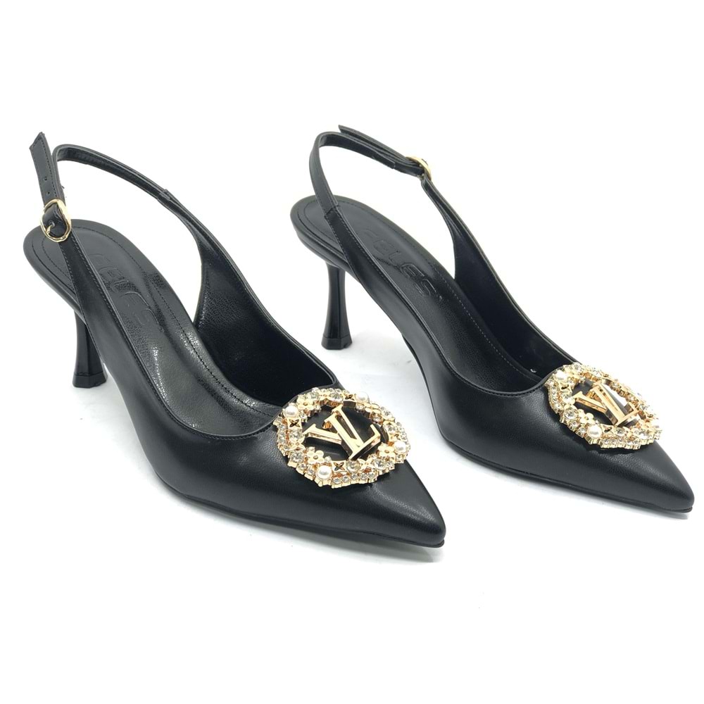 Feles Taşlı Toka Detaylı Arkası Açık Stiletto Kadın Topuklu Ayakkabı