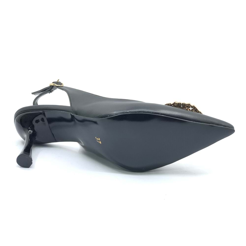 Feles Taşlı Toka Detaylı Arkası Açık Stiletto Kadın Topuklu Ayakkabı